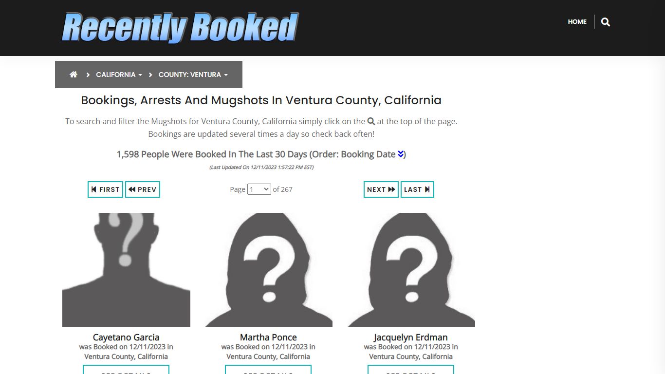 Bookings, Arrests and Mugshots in Ventura County, California